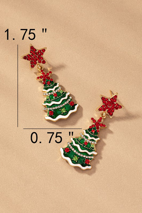 Red Star Accents Sparking Christmas Tree Holiday Fashion Drop Earrings - Accessoriesforever