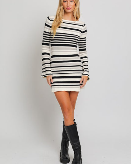 Chic Stylish Boat Neck Bell Sleeve Sweater Dress