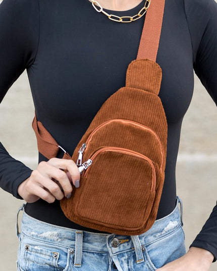 Chic Modern Double Zip Corduroy Sling Bag