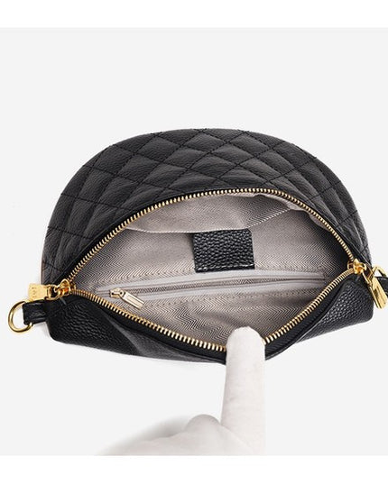 Chic Quilted Leather Crescent Sling Bag with Gold Accents