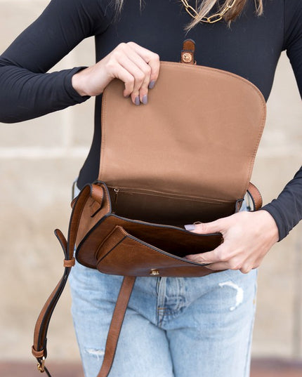 Sleek Classic Fashionable Vegan Leather Saddle Crossbody Bag