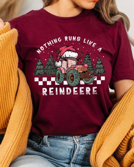 Reindeer Tractor Christmas Holiday Unisex Short Sleeve Graphic Tee T-Shirt