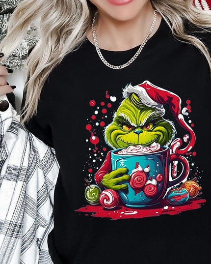Giggling Grinch Christmas Holiday Unisex Short Sleeve Graphic Tee T-Shirt