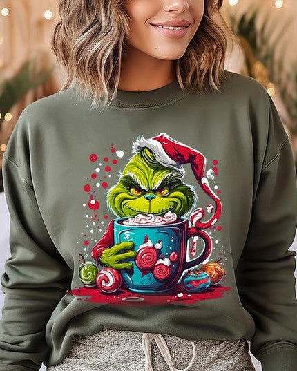 Giggling Grinch Christmas Holiday Unisex Long Sleeve Graphic Sweatshirt