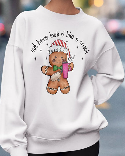 Gingerbread 'Lookin' Like a Snack' Christmas Holiday Unisex Long Sleeve Graphic Sweatshirt