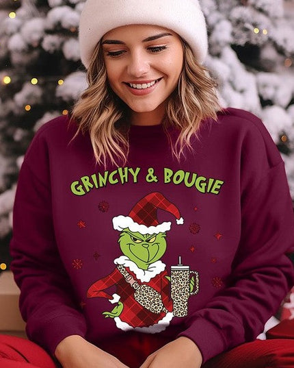 Grinchy & Bougie Christmas Holiday Unisex Long Sleeve Graphic Sweatshirt