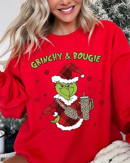 Grinchy & Bougie Christmas Holiday Unisex Long Sleeve Graphic Sweatshirt