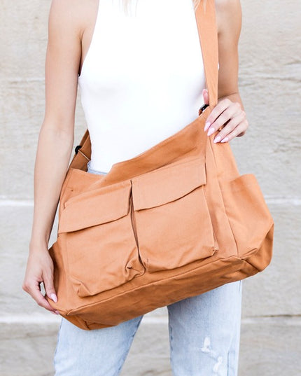 Oversized Canvas Messenger Bag with Spacious Pockets
