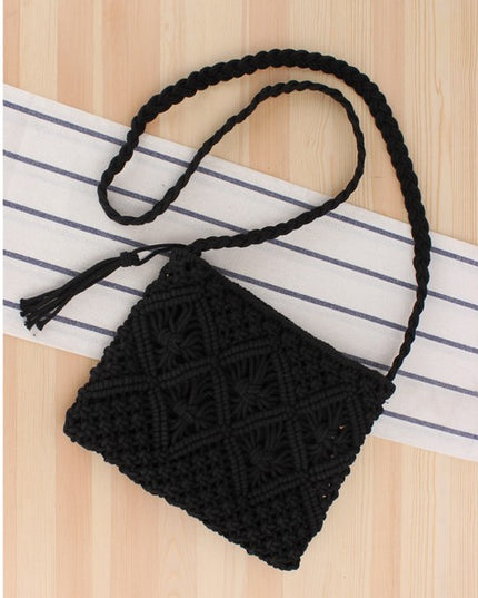 Boho Chic Macrame Crossbody Bag with Woven Design