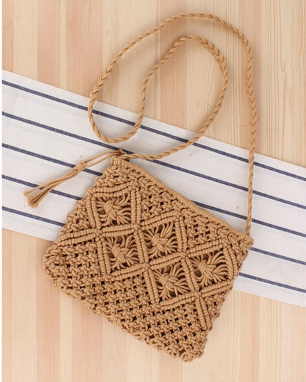 Boho Chic Macrame Crossbody Bag with Woven Design