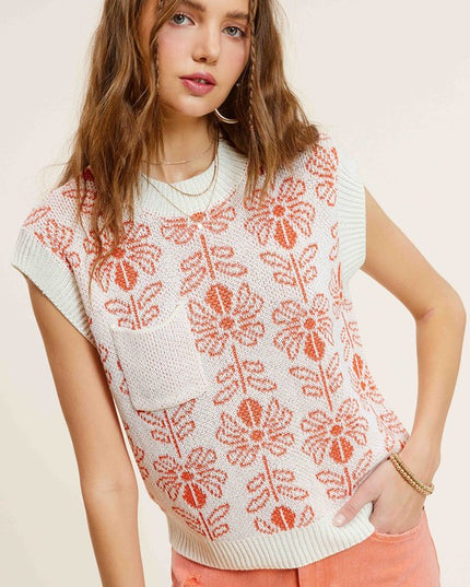 Cute Floral Flower Pattern Sleeveless Sweater Vest Top