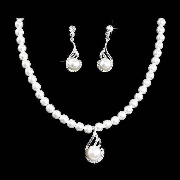 Bridal Wedding Jewelry Set Crystal Pearl Exquisite Necklace Silver