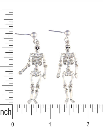 Halloween Costume Jewelry Skeleton Dangle Charm Earrings Silver