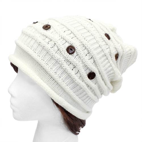 Button Decorated Warm Winter Cold Weather Ski Cap Beret Beanie Knit Fashion Hat