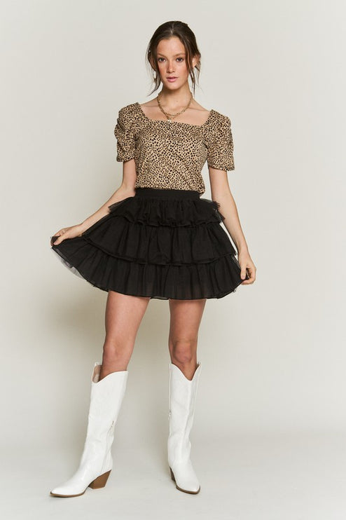 Flirty Tiered Mesh Mini Skirt with Elastic Waist