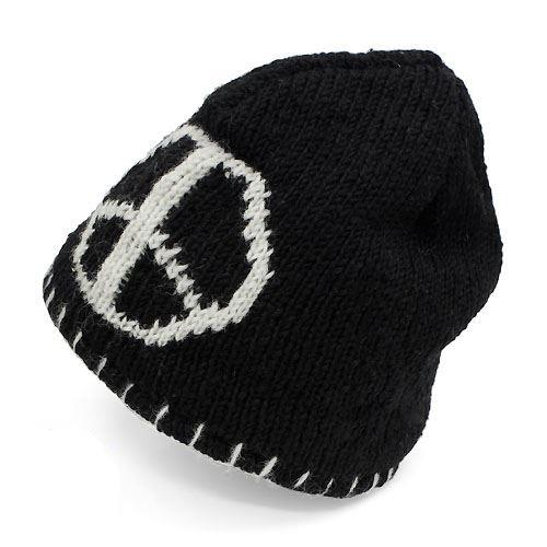 Peace Nepal Wool Cold Weather Winter Ski Knit Hat Black