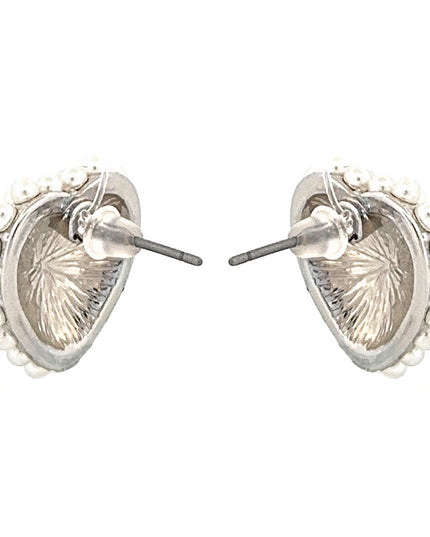 Classic Mini Faux Pearls Heart Shape Design Fashion Stud Earrings