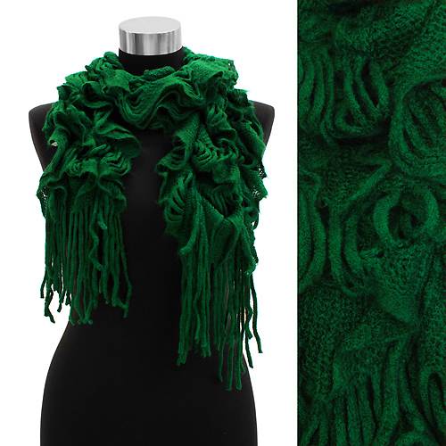 Stylish Solid Woven Ruffle Knit Fashion Scarf with Fringe