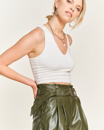 Chic Belted Faux Leather Shorts with Paperbag Waist and D-Ring Belt