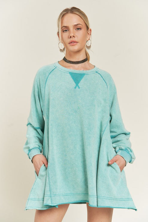 Casual Relaxed Vibe Color Wash Tunic Top Sweatshirt