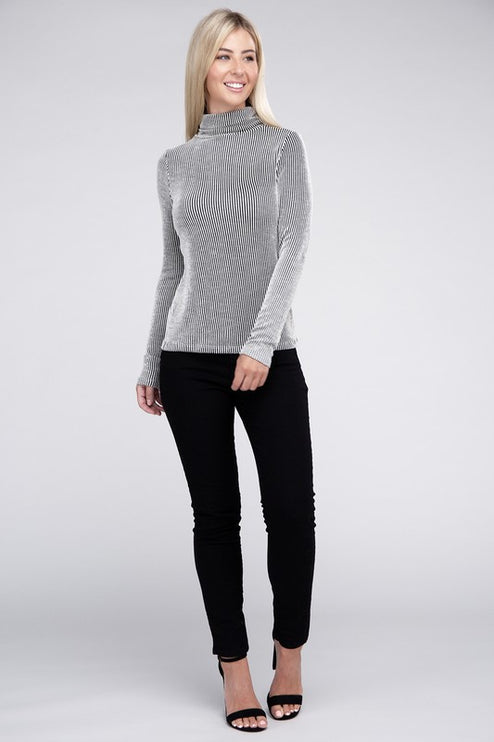Sophisticated Comfort Everyday Ribbed Turtle Neck Long Sleeve Top
