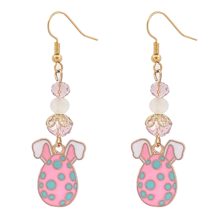Easter Egg Bunny Enameled Charm Fashion Dangle Earrings Pink Blue