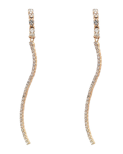 Elegant Crystal Rhinestone Pave Long Linear Wave Drop Dangle Earrings