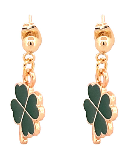 St. Patrick's Lucky Clover Charm 24K Gold Plated Hypoallergenic Stud Post Dangle Earrings