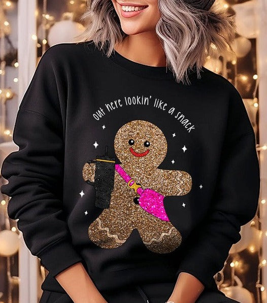 Snack-Looking Sparkly Gingerbread Christmas Holiday Unisex Long Sleeve Graphic Sweatshirt
