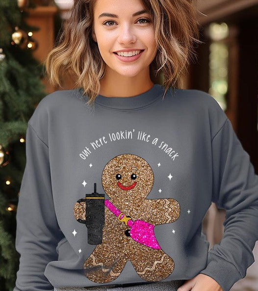 Snack-Looking Sparkly Gingerbread Christmas Holiday Unisex Long Sleeve Graphic Sweatshirt