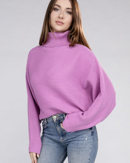 Sleek Comfortable Elegant Viscose Dolman Sleeve Turtleneck Sweater
