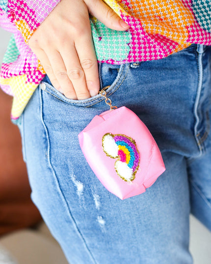 Bubblegum Pink Rainbow Patch Coin Purse Keychain