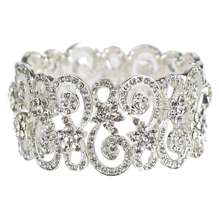 Bridal Wedding Prom Jewelry Crystal Rhinestone Vintage Stretch Bracelet B537 SV