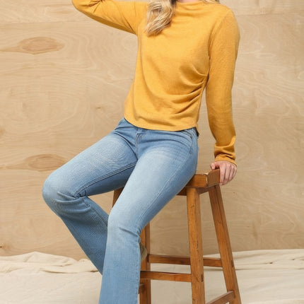 Soft Knit Mock Neck Long Sleeve Top with Side Ruched Detail - Accessoriesforever