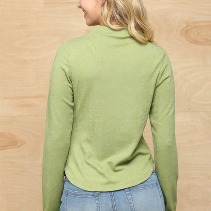 Soft Knit Mock Neck Long Sleeve Top with Side Ruched Detail - Accessoriesforever