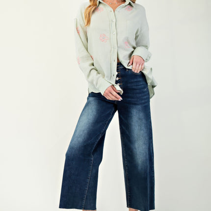 Embroidered Cotton Gauze Button-Down Shirt with Floral Details - Accessoriesforever