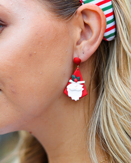 Red Santa Triangle Clay Dangle Earrings