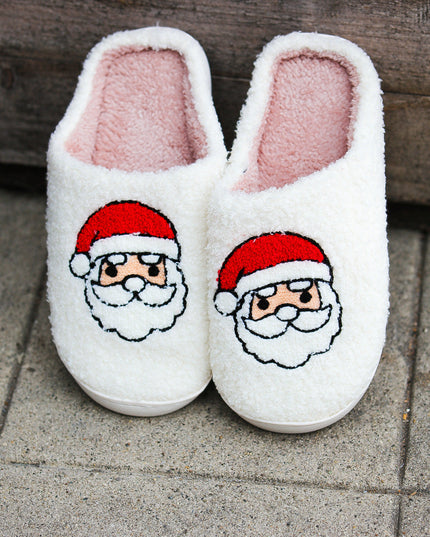 Christmas Santa Print Fleece Slippers