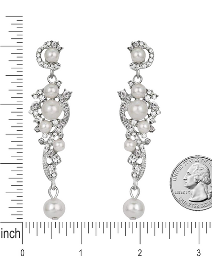 Bridal Wedding Prom Jewelry Crystal Rhinestones Pearl Vintage Dangle Earrings