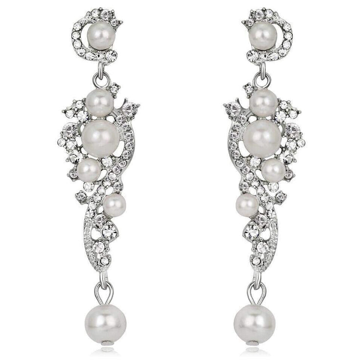 Bridal Wedding Prom Jewelry Crystal Rhinestones Pearl Vintage Dangle Earrings