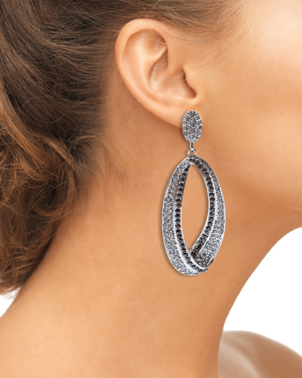 Fashion Stunning Crystal Open Hoop Drop Earrings Black
