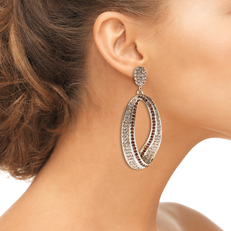 Fashion Stunning Crystal Open Hoop Drop Earrings Brown