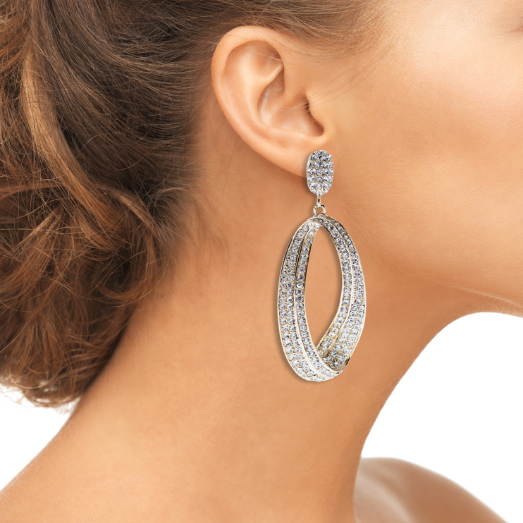 Fashion Stunning Crystal Open Hoop Drop Earrings Gold