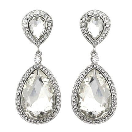 Bridal Wedding Jewelry Sparkle Classic Teardrop Dangle Fashion Earrings Silver