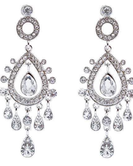 Bridal Wedding Jewelry Crystal Rhinestone Stylish Vintage Dangle Earrings Silver
