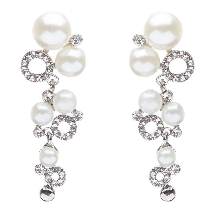 Bridal Wedding Jewelry Crystal Rhinestone Classy Pearl Links Dangle Earrings - Accessoriesforever