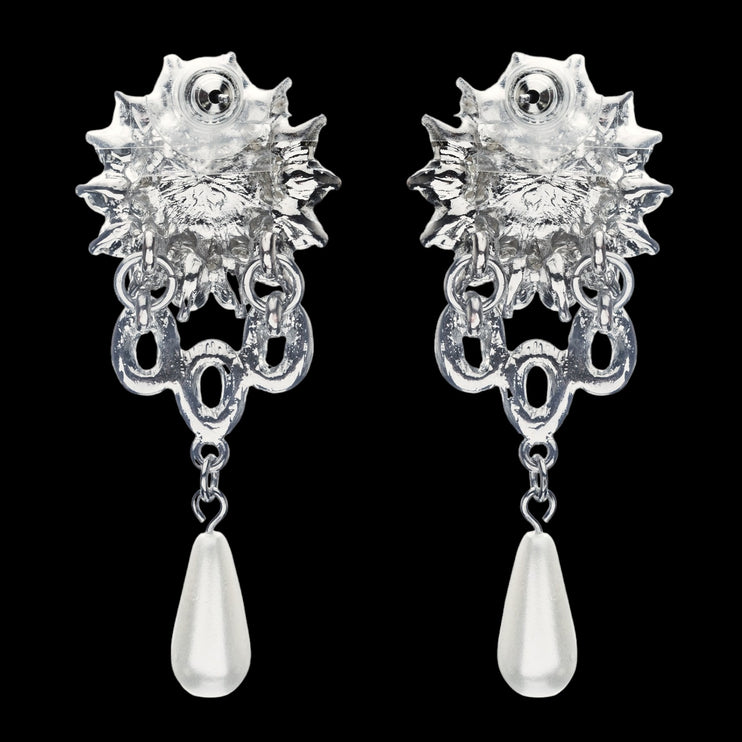 Bridal Wedding Jewelry Crystal Rhinestone Pearl Dangle Teardrop Earrings Silver