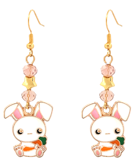 Easter Bunny & Carrot Enameled Charm Fashion Dangle Earrings