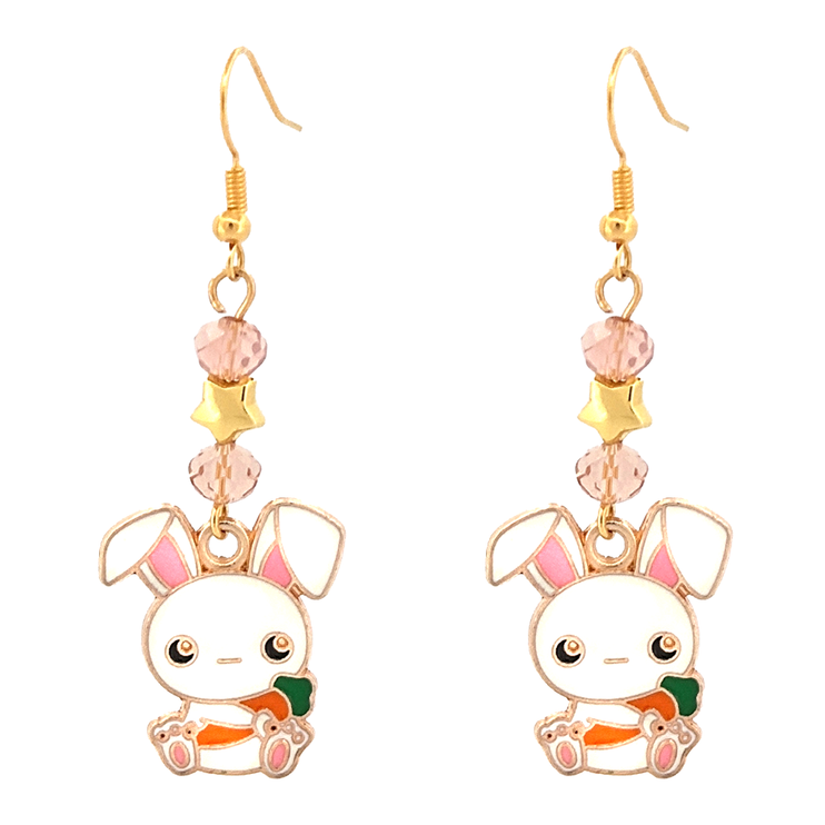 Easter Bunny & Carrot Enameled Charm Fashion Dangle Earrings