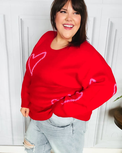 Make You Smile Red Heart Jacquard Oversized Sweater